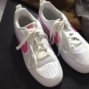Nike White Sneakers with Pink Accents